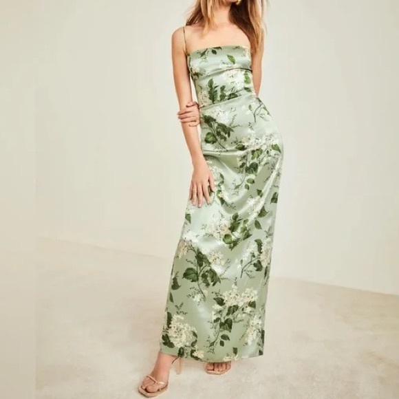 Reformation Frankie Silk Maxi Dress - Tea Garden - Picture 1 of 13